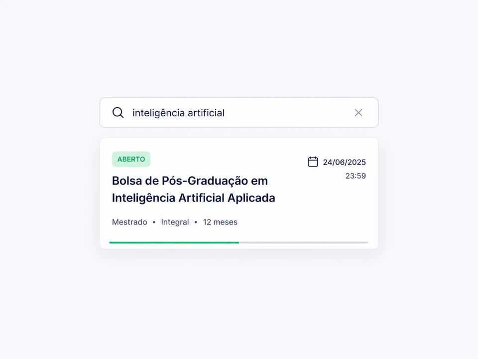 Campo de busca com o termo "inteligência artificial" e um resultado de edital em destaque abaixo.