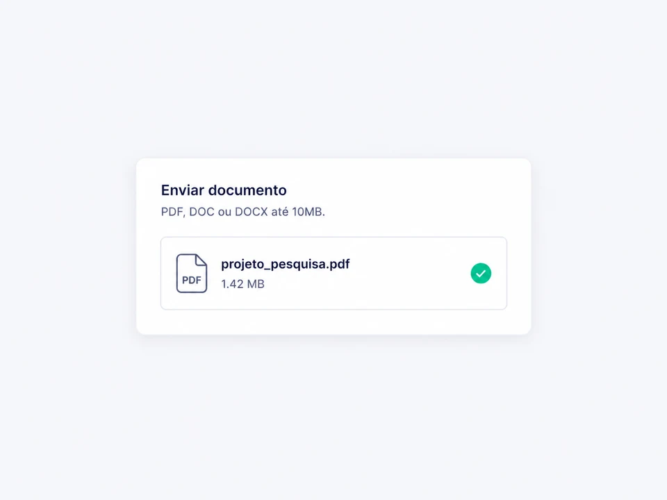 Cartão de envio de documento com o arquivo "projeto_pesquisa.pdf" confirmado.